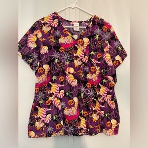 💛💗 Disney Alice in Wonderland Cheshire Cat Scrub Top size Large Halloween 💗💛